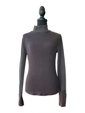 We The Free Ribbed Turtleneck Brown Gray Snap Cuff Boho Top M or L NWOT